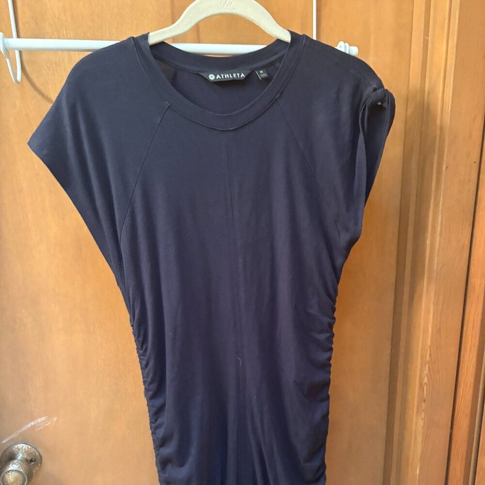 Athleta Apres Navy Blue Dress Sides Ruched Size Medium